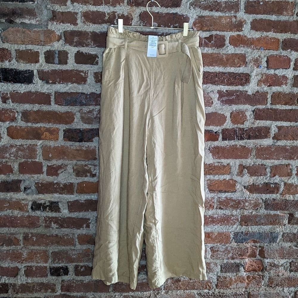 American Eagle Wide Leg Palazzo Pants High Waisted Belted Casual Trousers Size M